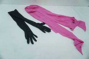lot 149 image: Pink 100% Silk Scarf Long Black Evening Gloves