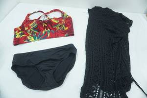 lot 168 image: NWT Torrid Size 2 Bikini Top Lands End Size 12 Black Bikini Bottom Black Swim Cover