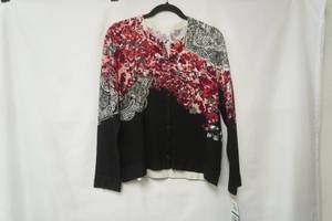 lot 328 image: NWT Charter Club Black & Floral Print Cardigan. Size L