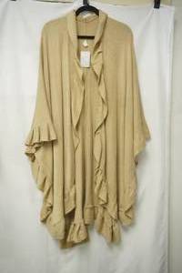 lot 854 image: Tan Poncho shawl wrap with ruffled edging