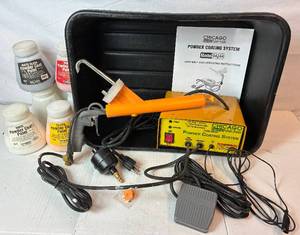 lot 48 image: Chicago Powder Coating System Model 94244 with Containers of Paint