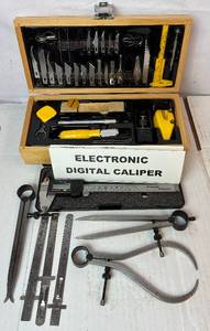 lot 111 image: Meausuring Tool Bundle & Hobby Knife Set Bundle  - Digital Caliper & Spring Caliper with 38 pc Knife Set