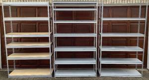 lot 29 image: Three Metal Storage Shelving Units with Composite Board Shelves