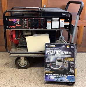 lot 117 image: Dunlite 7000 Power Equipment Generator by Onan with Power Transfer Kit