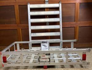 lot 114 image: HaulMaster Aluminum Hitch Mounted Cargo Carrier with Folding Ramp