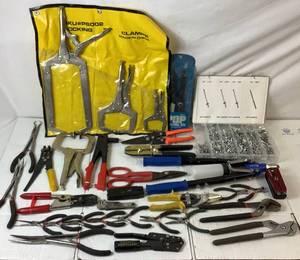 lot 126 image: Hand Clamp, Riveters and Plier Large Bundle