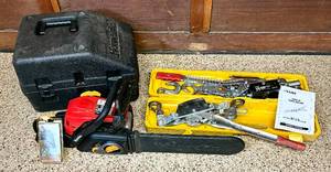 lot 121 image: Homelite Chainsaw Model UT10560A,  Allied 2 Ton Cable PullerCome Along Winch with Safety Hooks Model 35904 and Additional Come Along Winch