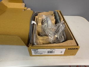 lot 52 image: Moen Eva Single Handle Brushed Nickle Faucet Model 6400BN