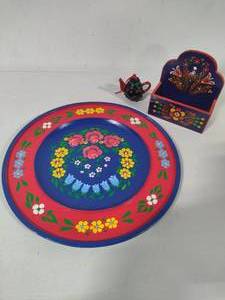 lot 79 image: Scandinavian Design Decorator Plate, Card Holder & Mary Engebretsen Teapot Ornament