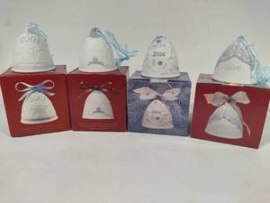 lot 156 image: Lladro 2001, 2002, 2004 & 2005 Bell Christmas Ornaments wBox