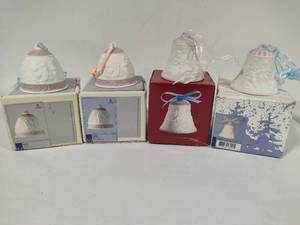 lot 154 image: Lladro 1991 (x2), 1997 & 1998 Bell Christmas Ornaments wBox