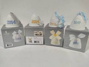 lot 158 image: Lladro 2014 (x2), 2016 & 2017 Bell Christmas Ornaments wBox