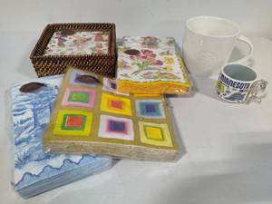 lot 173 image: Starbucks Mug, Assortment of Paper Napkins New & Small MN Mug