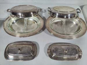 lot 197 image: Silver Plated Relish Trays & Butter Dishes