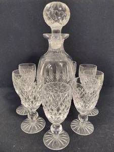 lot 204 image: Waterford Crystal Decanter wNine Sherry Glasses