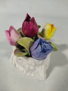 lot 183 image: Aynsley England Hand Painted Bone China Tulip Bouquet
