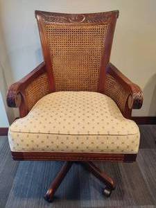 lot 200 image: Sam Moore Cane Swivel Wood Carved Desk Chair