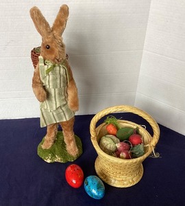 lot 2 image: French Easter Rabbit  Ceramic Basket and Eggs