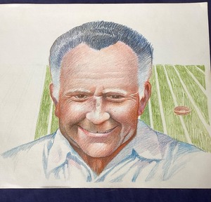 lot 27 image: Original Pete Bastiansen Colored Pencil Drawing of (Univ. of Minn.) Coach Murray Warmath