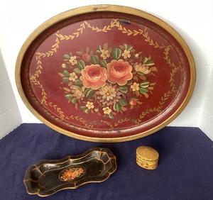 lot 48 image: Tole and Paper Mache Trays and Box