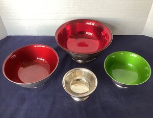 lot 83 image: Nested Group of 4 Enamel  Silver Bowls
