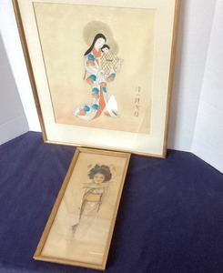 lot 137 image: Vintage Japanese Watercolor Painting  Hand Colored Print