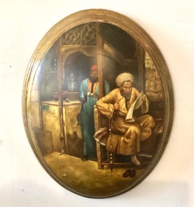 lot 138 image: Antique Orientalist Painting on Convex Oval Panel