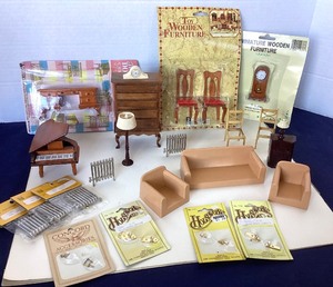 lot 174 image: Group of Dollhouse Miniature Furniture and Fixtures