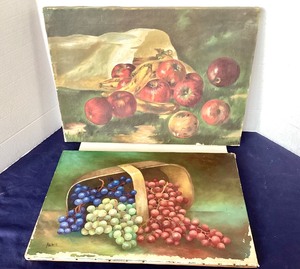 lot 192 image: Pair of Unframed Vintage Still Life Fruit Paintings