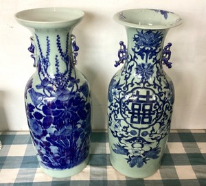 lot 143 image: Pair of Modern Chinese Blue  White Porcelain Palace Urns