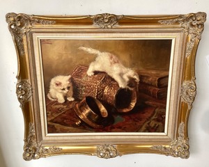 lot 152 image: Vintage Dutch Oil on Canvas Playful Kittens by J.W. Trirum