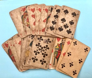 lot 166 image: Antique French Playing Cards in Wooden Advertising Box