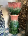 Vintage Majolica Glaze Jardiniere and Pedestal