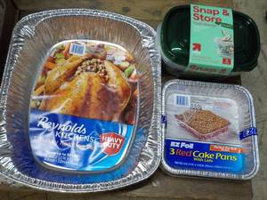 lot 248 image: 3 Foil Cake Pans, 1 Turkey Roasting...