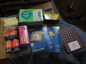 lot 78 image: Mailing labels, chalk, Swiffer pads...