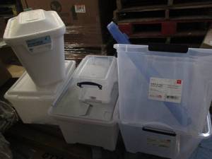 lot 86 image: Plastic storage totes and a foam co...