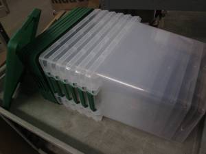 lot 26 image: 6 Medium latched storage bins with ...