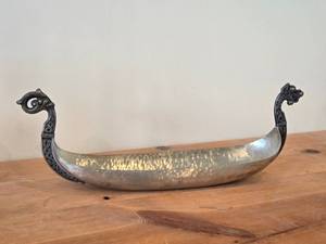 lot 3 image: Vintage Viking Long Boat Pewter Table Dcor by Meum (Norway)