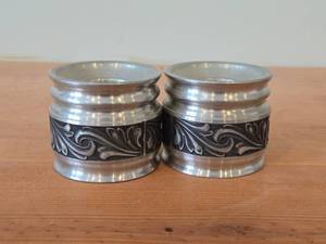 lot 19 image: Lot of (2) Vintage 2 34 Norsk Tinn Pewter Candleholders (Norway)