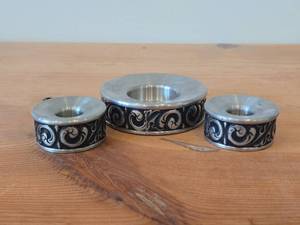 lot 20 image: Lot of (3) Vintage Norsk Tinn Pewter Candleholders (Norway)