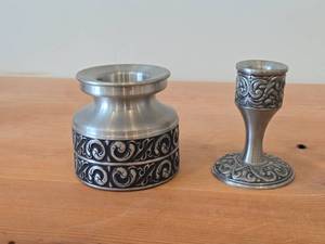 lot 21 image: Lot of (2) Vintage Norsk Tinn Pewter Candleholders (Norway)