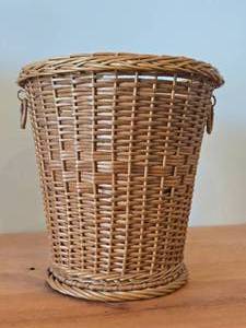 lot 126 image: Handwoven Wicker Wastepaper Basket with Side Handles