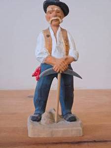 lot 138 image: Vintage Man with Axe theme Authentic Hand-carved Handpainted Wooden Figurine by Henning (Norway)