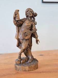lot 144 image: Vintage Medieval Musician theme Hand-carved Wooden Figurine