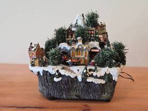 lot 146 image: Fiber Optic Holiday Christmas Village with Moving Train and Music