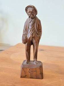 lot 153 image: Vintage Old Man theme by Paul E. Caron Authentic Wood Folk Art Sculpture (1960s) Canada
