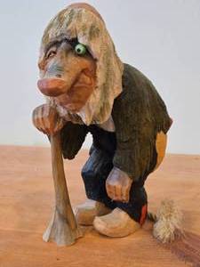 lot 175 image: Vintage Norwegian Folk Art Troll theme Authentic Handcarved Hand-painted Wooden Figurine by Henning Engelson (Norway)