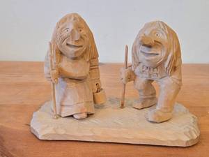 lot 176 image: Vintage Troll theme Hand Carved Wooden Authentic Figurine by Ottar Grubbil (Norway)
