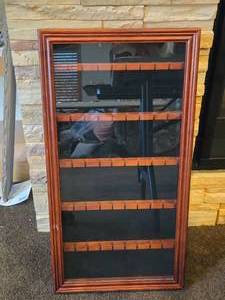 lot 52 image: Dark Cherry Wood Finish Souvenir Spoon Display Rack with Glass Front