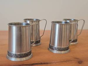lot 6 image: Lot of (4) Vintage Pewter Tankard  Beer Mug by Helle Tinn (Norway)